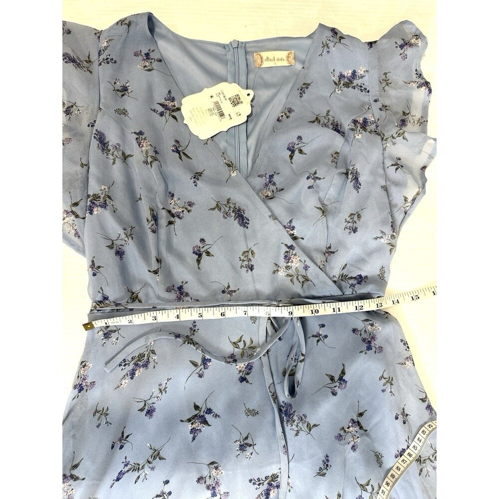 Altar’d State Florentina Dress Small Blue Floral Hi Low Ruffle Wrap Midi NWT - Picture 6 of 8